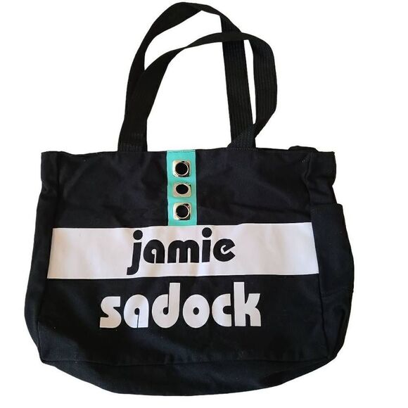 Jamie Sadock Black Cotton Canvas Logo Tote Bag - Picture 1 of 9